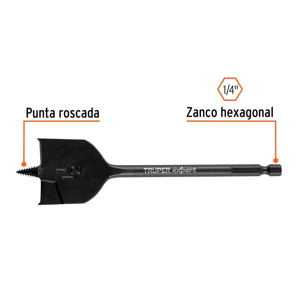 Broca plana de manita 1-1/2' para madera, Truper Expert