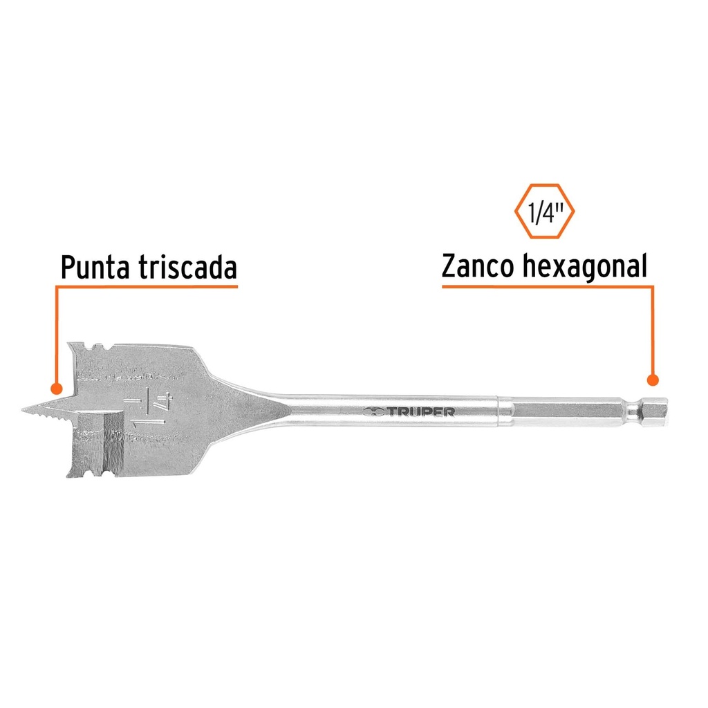 Broca plana de manita 1-1/4' para madera, Truper