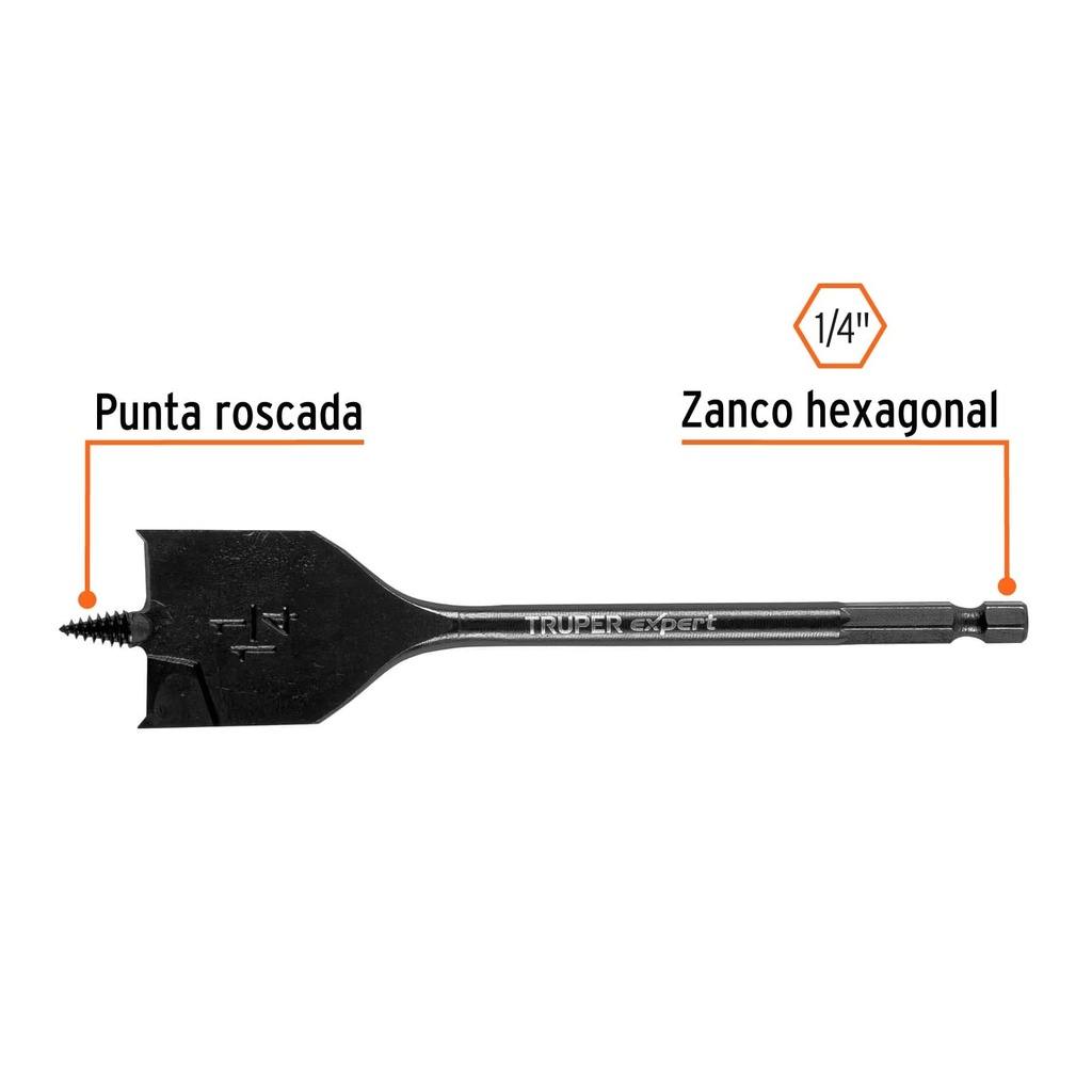 Broca plana de manita 1-1/4' para madera, Truper Expert