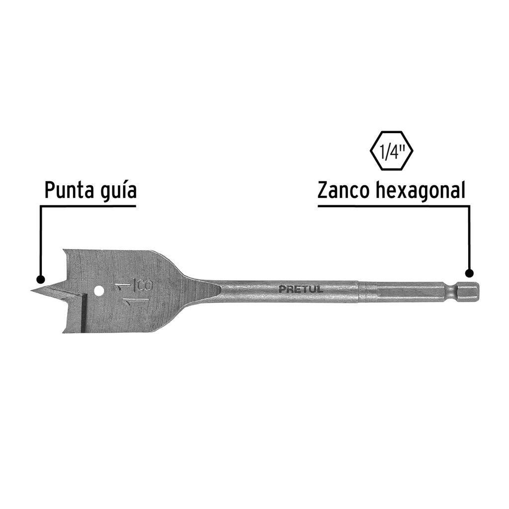 Broca plana de manita 1-1/8' para madera, Pretul