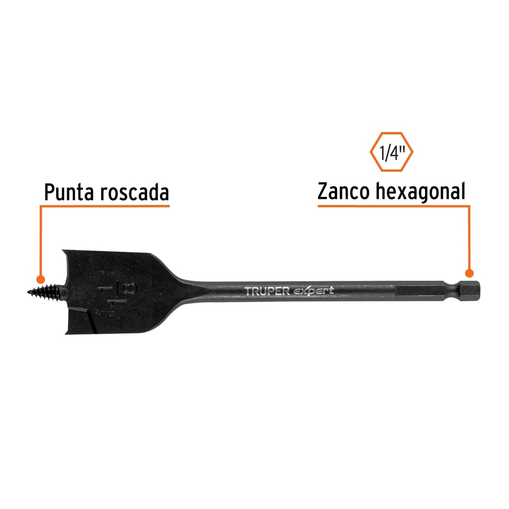 Broca plana de manita 1-1/8' para madera, Truper Expert