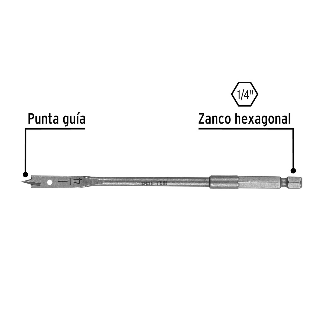 Broca plana de manita 1/4' para madera, Pretul