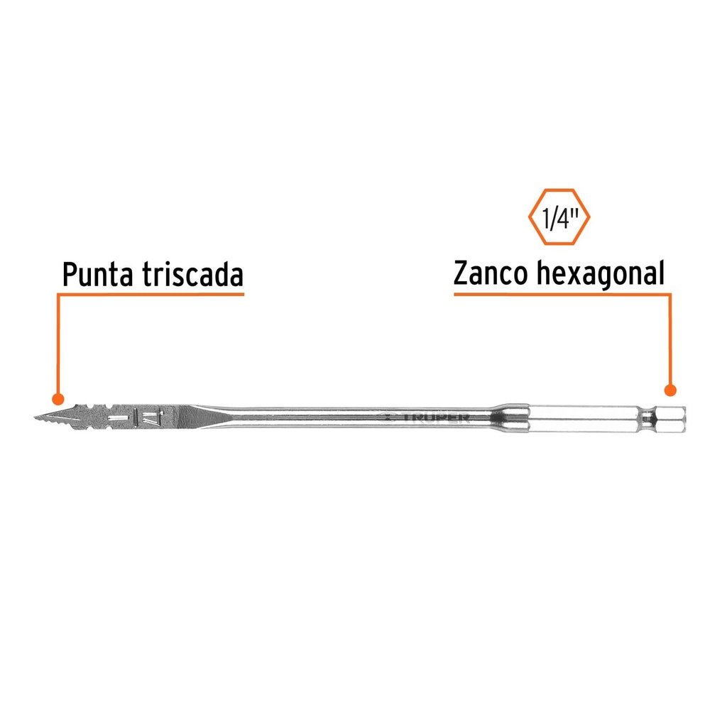 Broca plana de manita 1/4' para madera, Truper