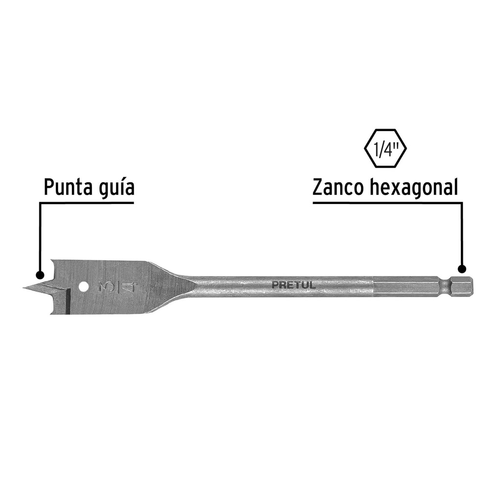 Broca plana de manita 3/4' para madera, Pretul