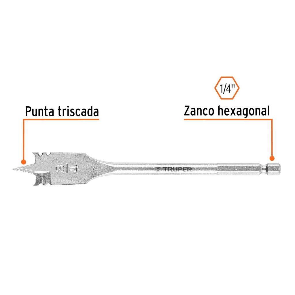 Broca plana de manita 3/4' para madera, Truper