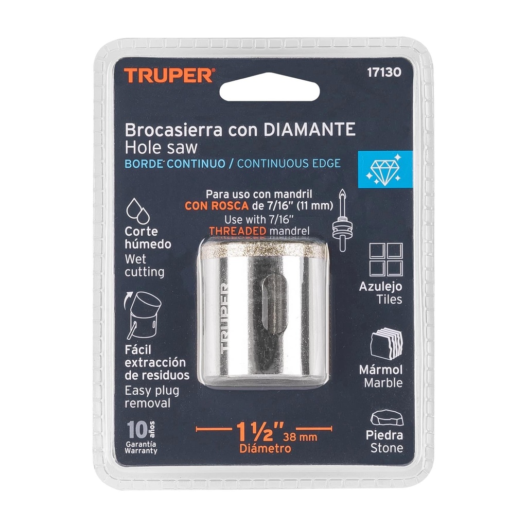 Brocasierra diamante 1-1/2' borde continuo, Truper