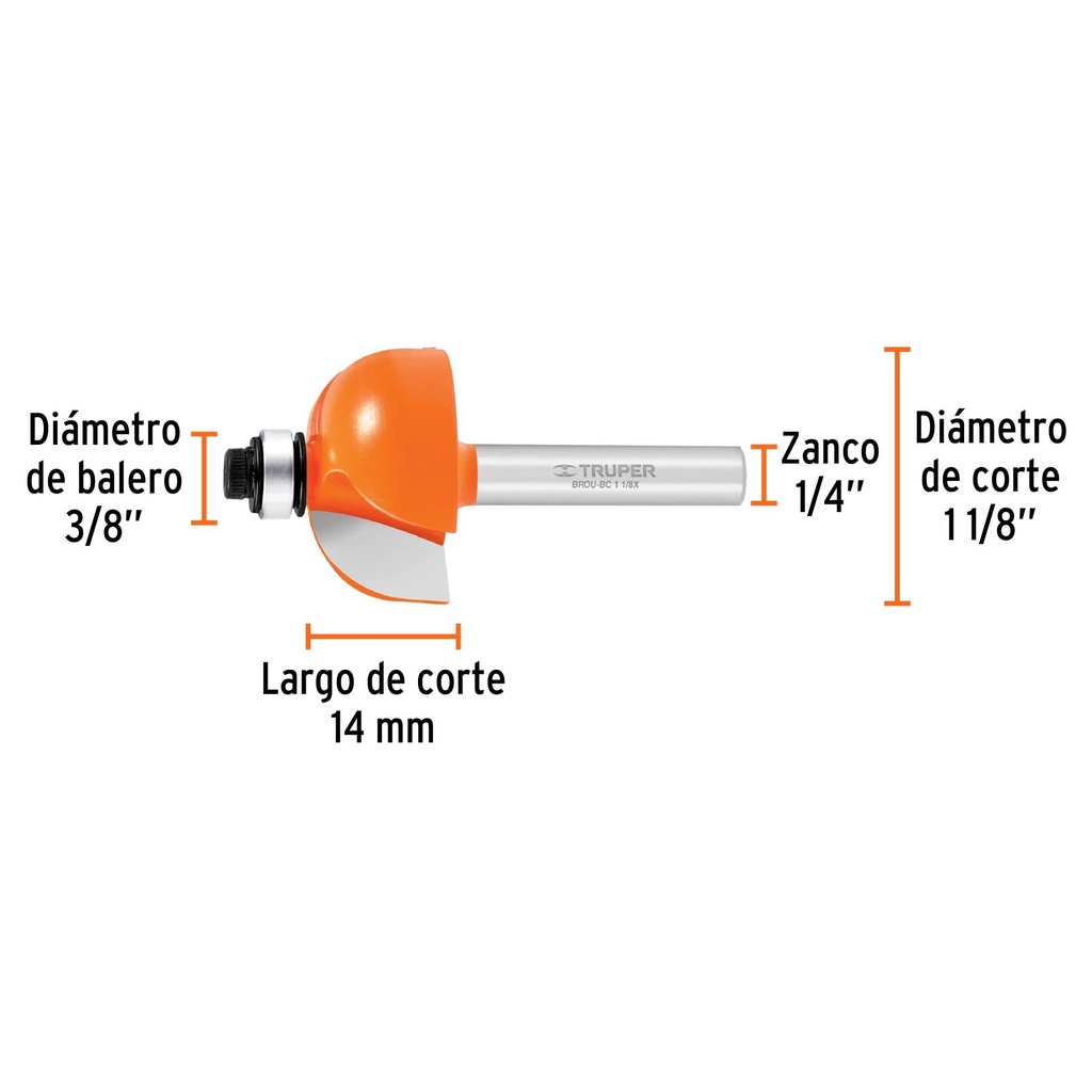 Broca para router, bocel cuarto, 1-1/8' con balero, Truper