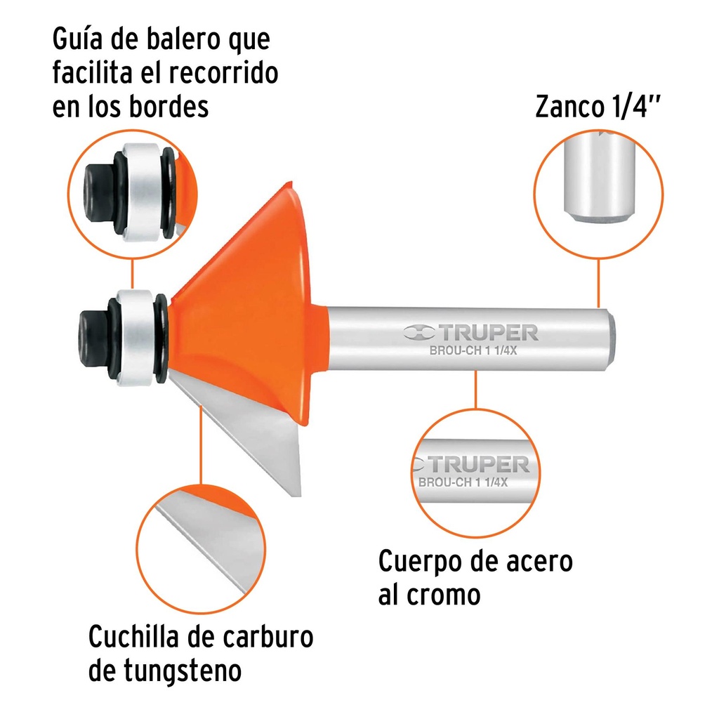 Broca para router, chaflán, 1-1/4' con balero, Truper