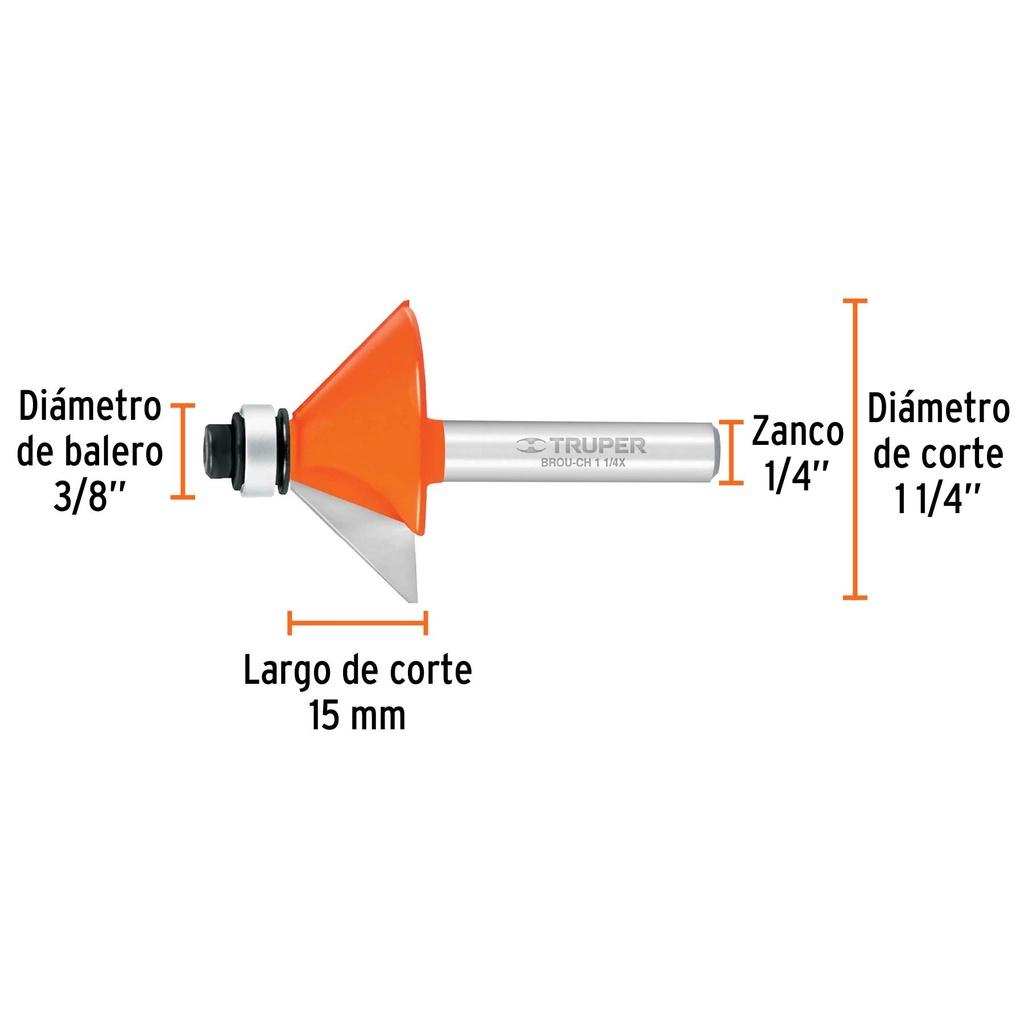 Broca para router, chaflán, 1-1/4' con balero, Truper