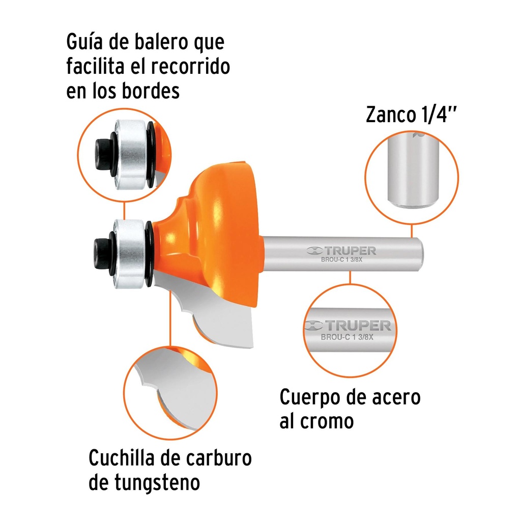 Broca para router, clásica, 1-3/8' con balero, Truper