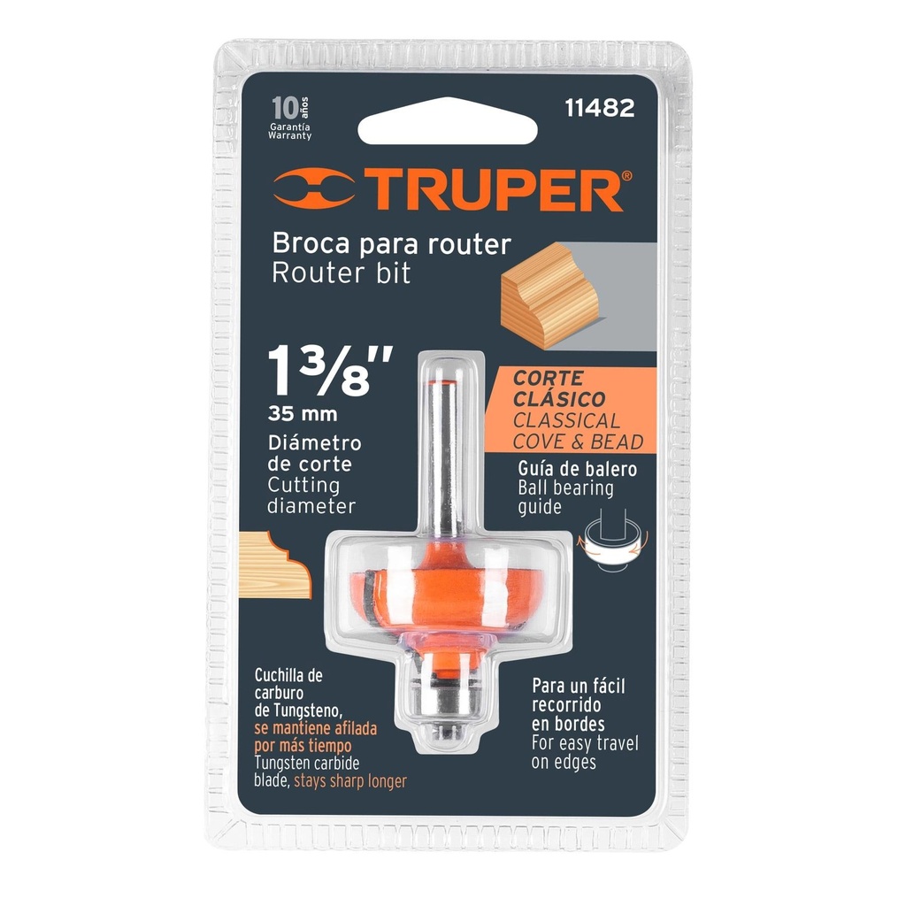 Broca para router, clásica, 1-3/8' con balero, Truper