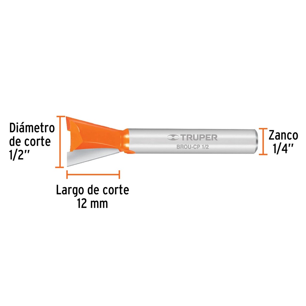 Broca para router, cola de pato, 1/2', Truper