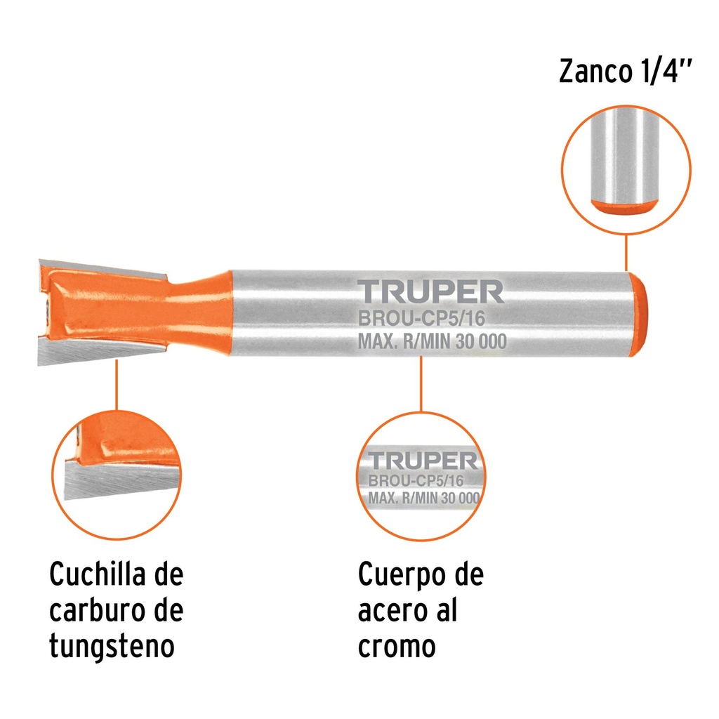 Broca para router, cola de pato, 5/16'