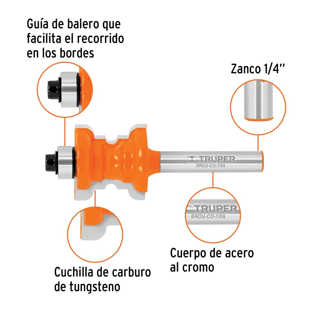 Broca para router, collarin, 7/8' con balero, Truper