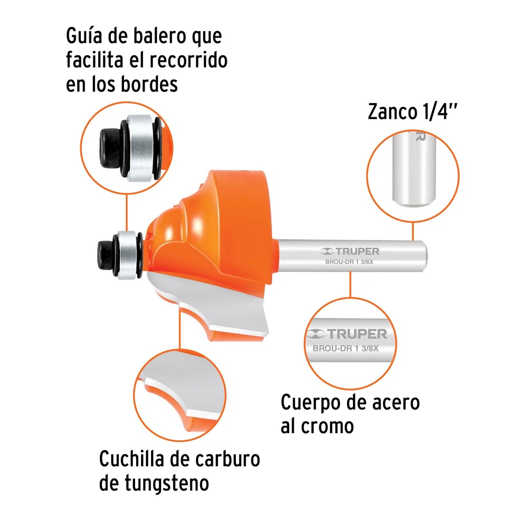 Broca para router, doble romana, 1-3/8' con balero, Truper