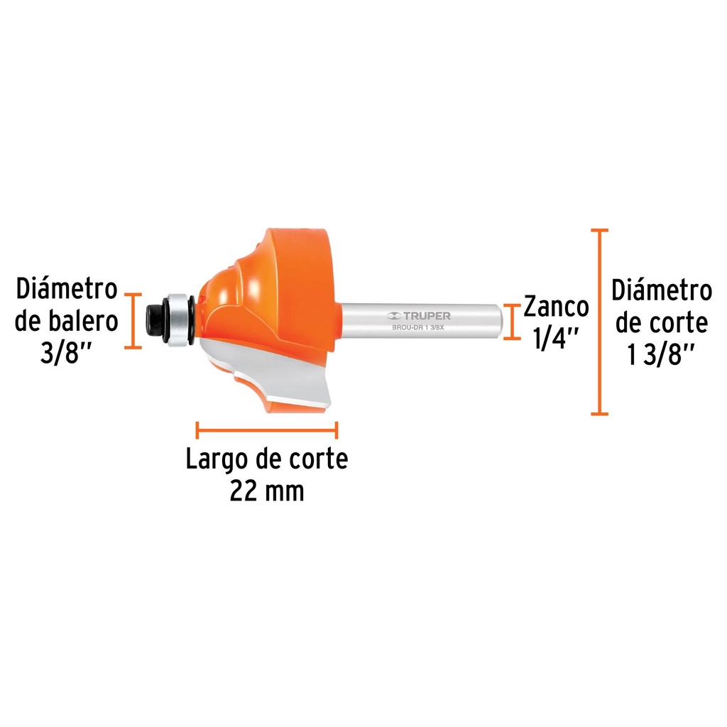 Broca para router, doble romana, 1-3/8' con balero, Truper