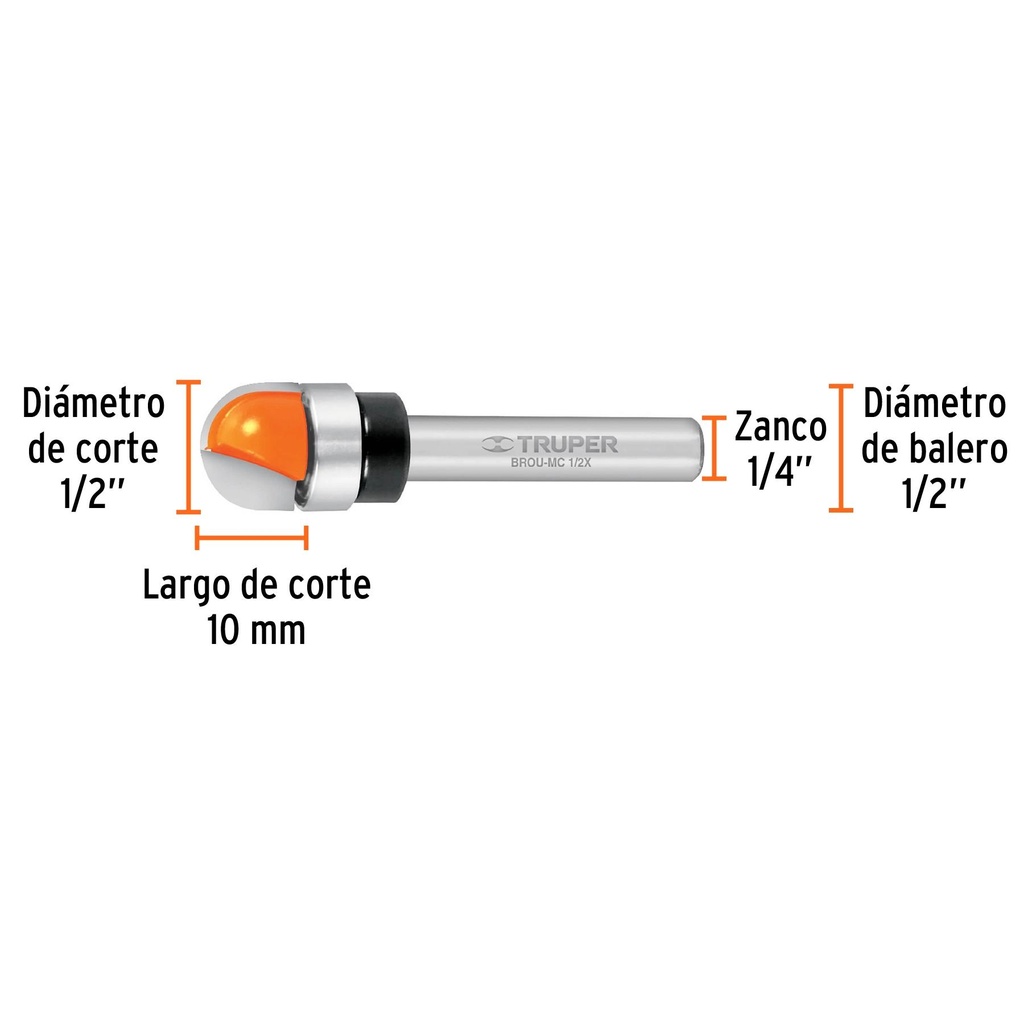 Broca para router, media caña, 1/2' con balero, Truper