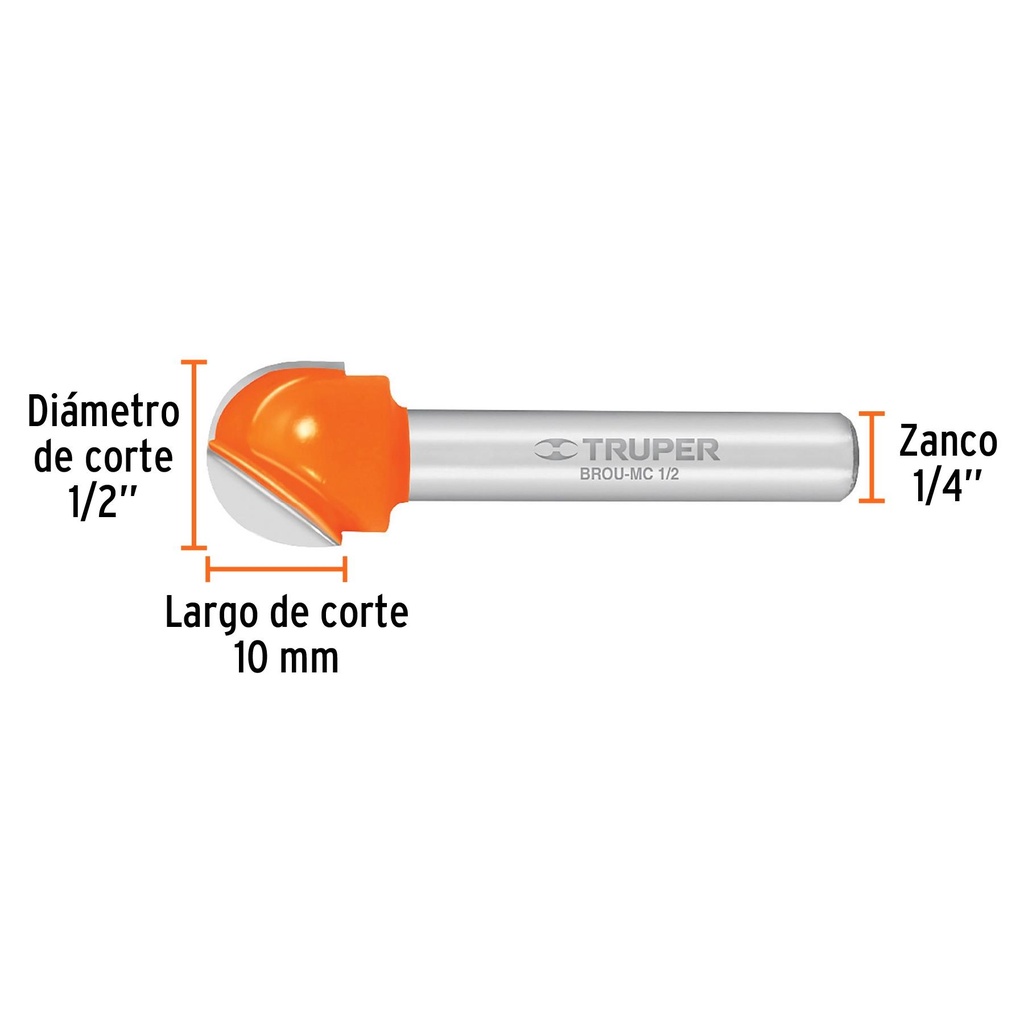 Broca para router, media caña, 1/2', Truper