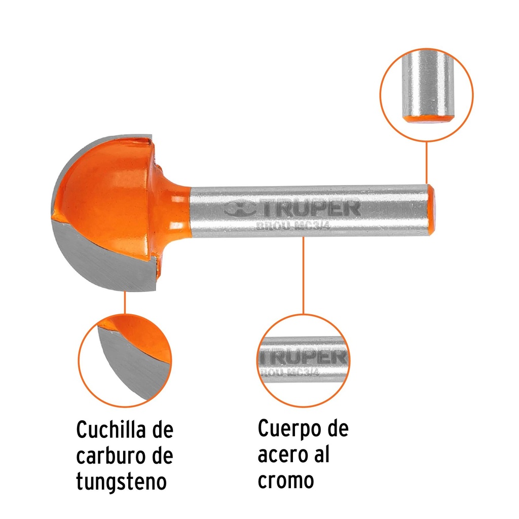 Broca para router, media caña, 3/4', Truper