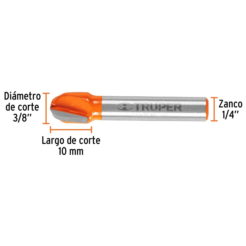 Broca para router, media caña, 3/8', Truper