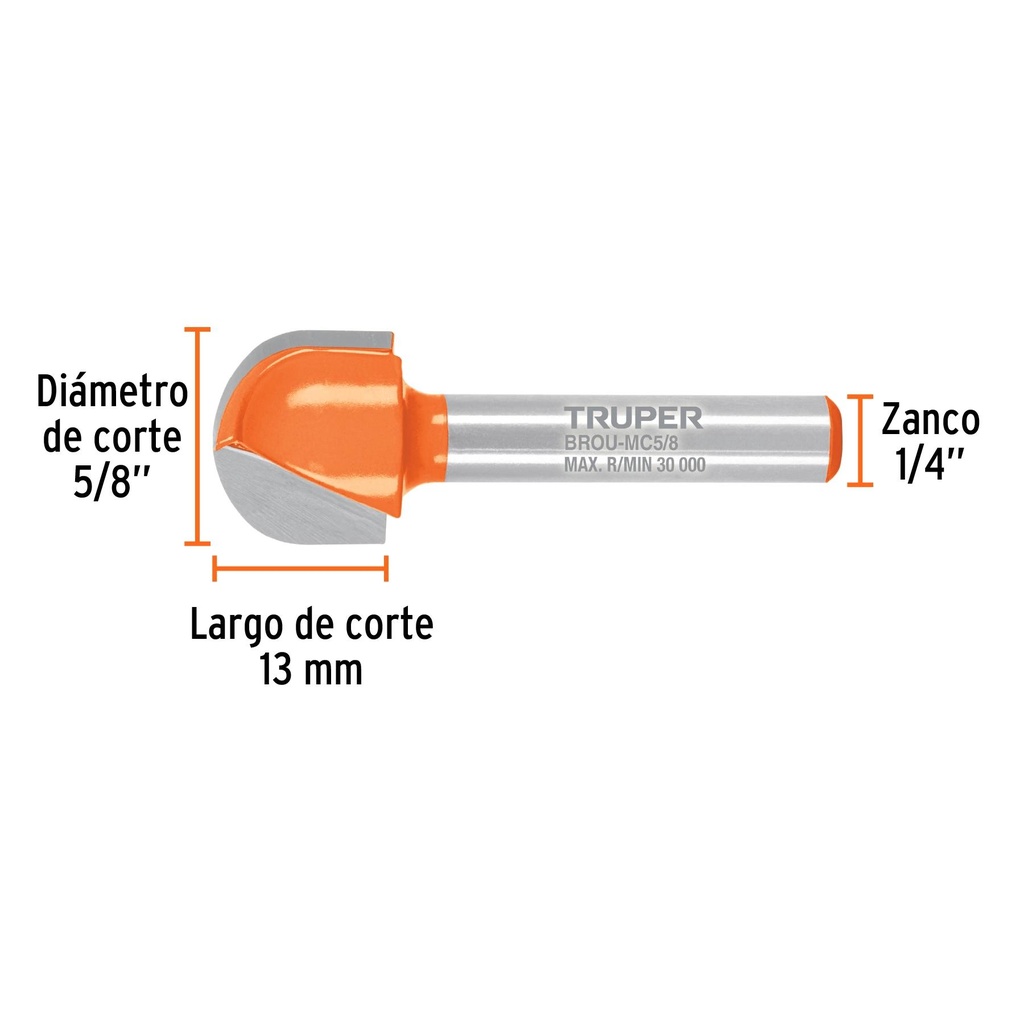 Broca para router, media caña, 5/8'