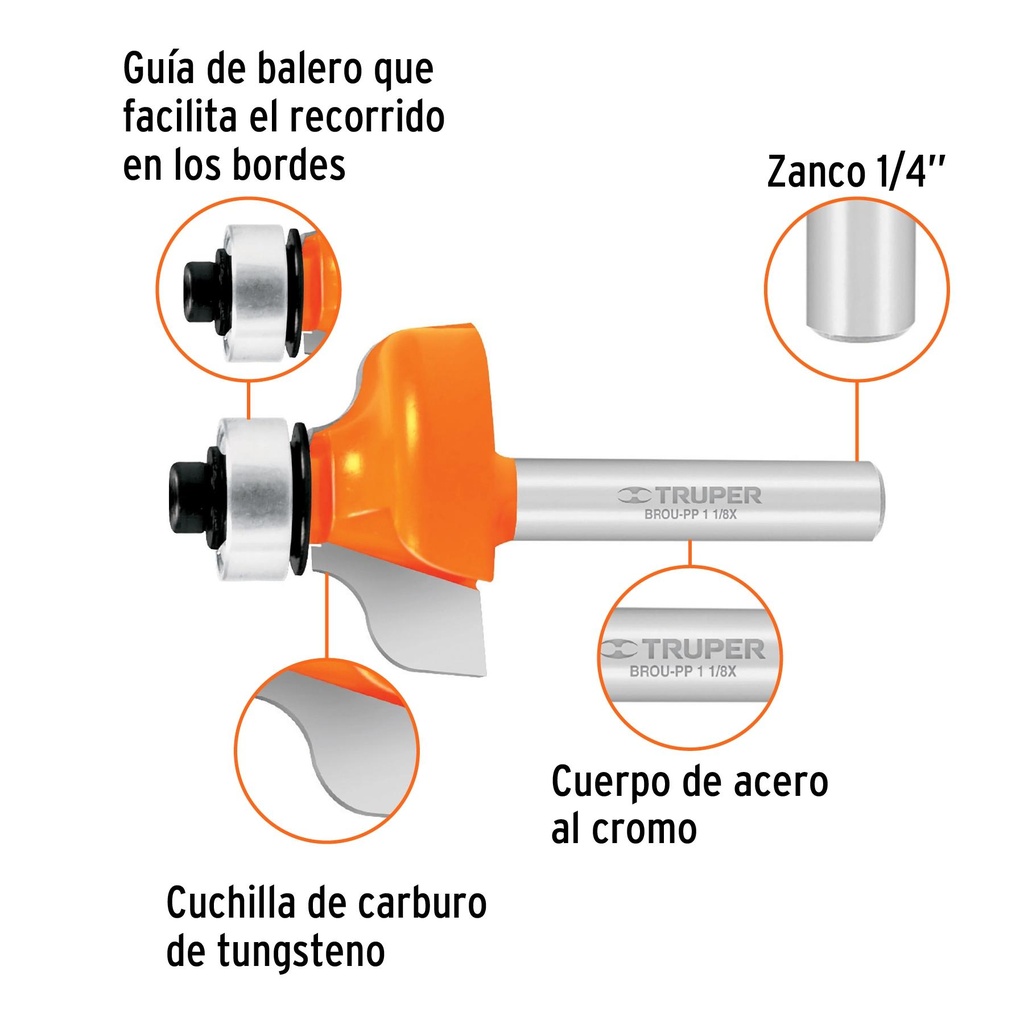 Broca para router, pecho paloma, 1-1/8' con balero, Truper