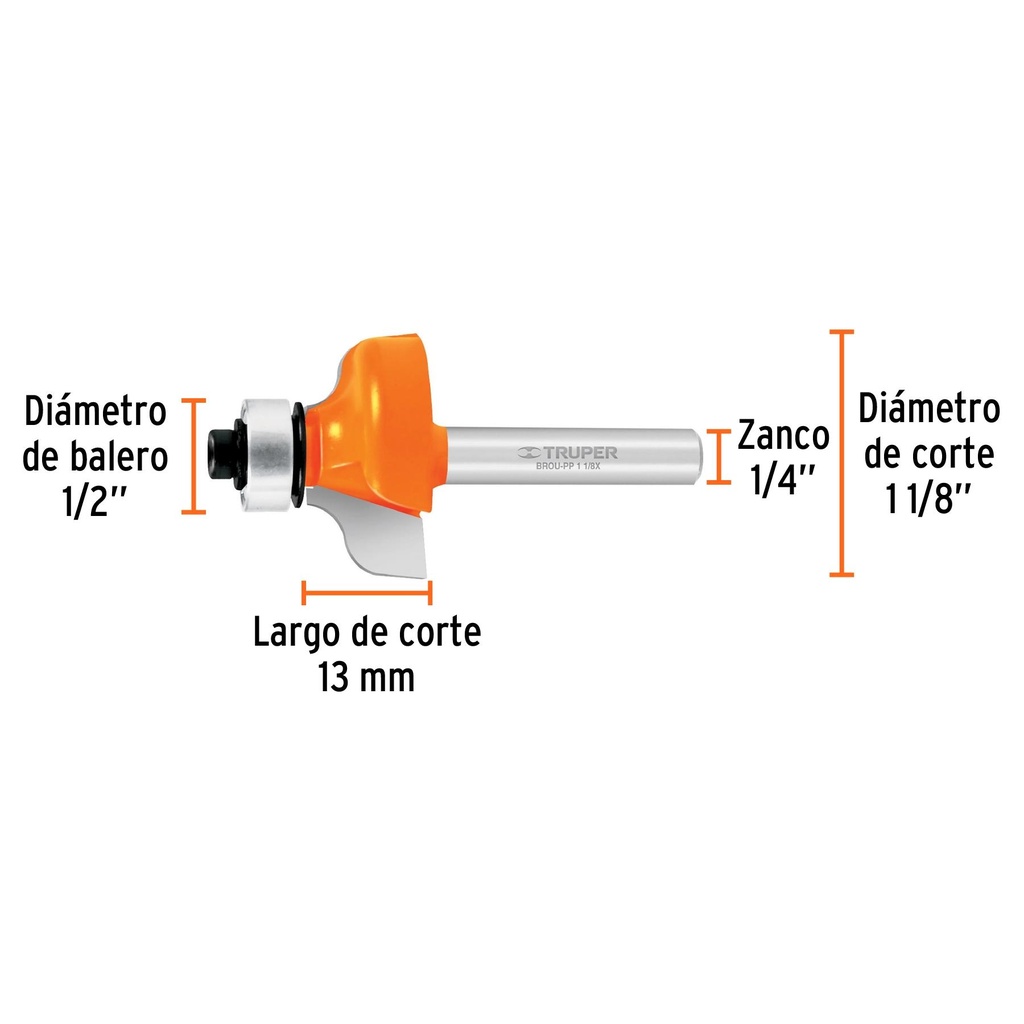 Broca para router, pecho paloma, 1-1/8' con balero, Truper