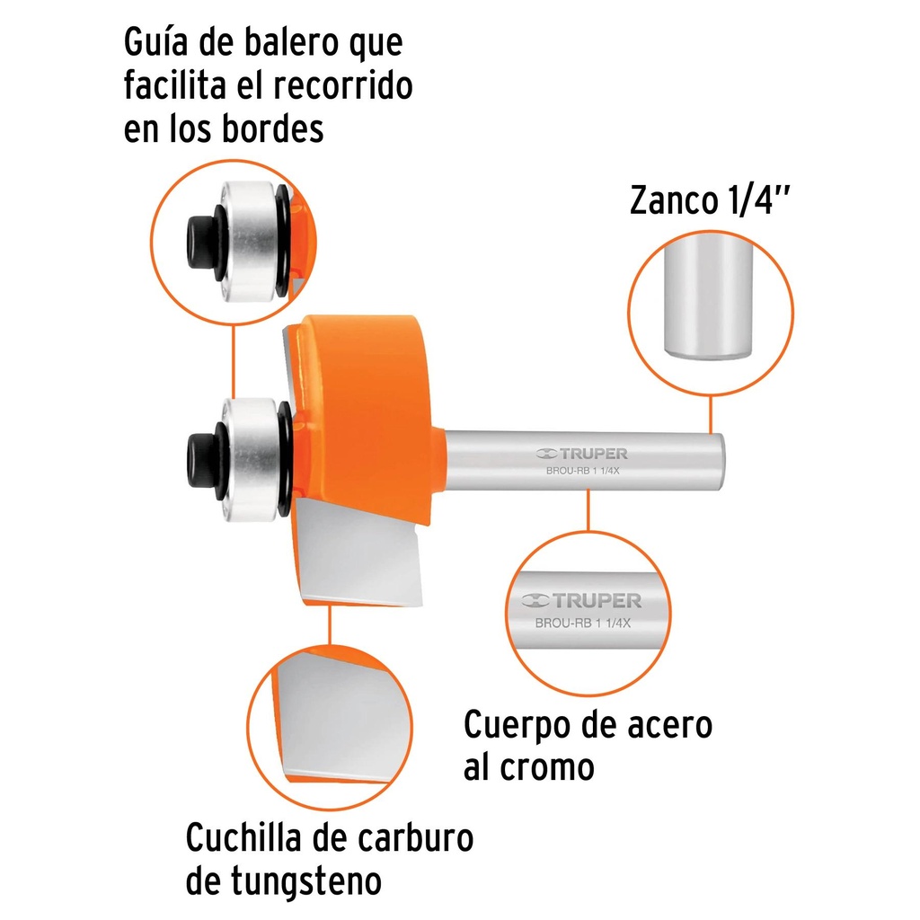 Broca para router, rebajado, 1-1/4' con balero, Truper