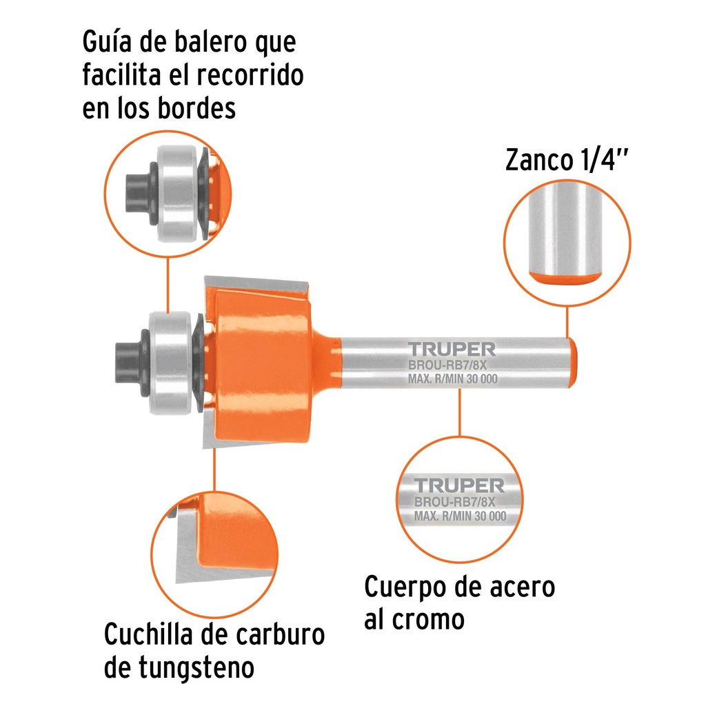 Broca para router, rebajado, 7/8' con balero