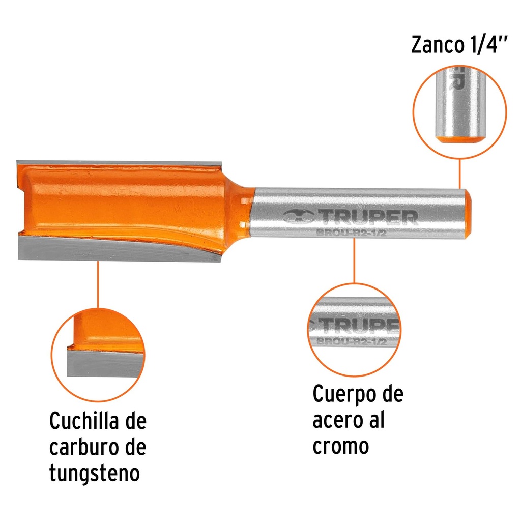 Broca para router, recta 2 filos, 1/2', Truper