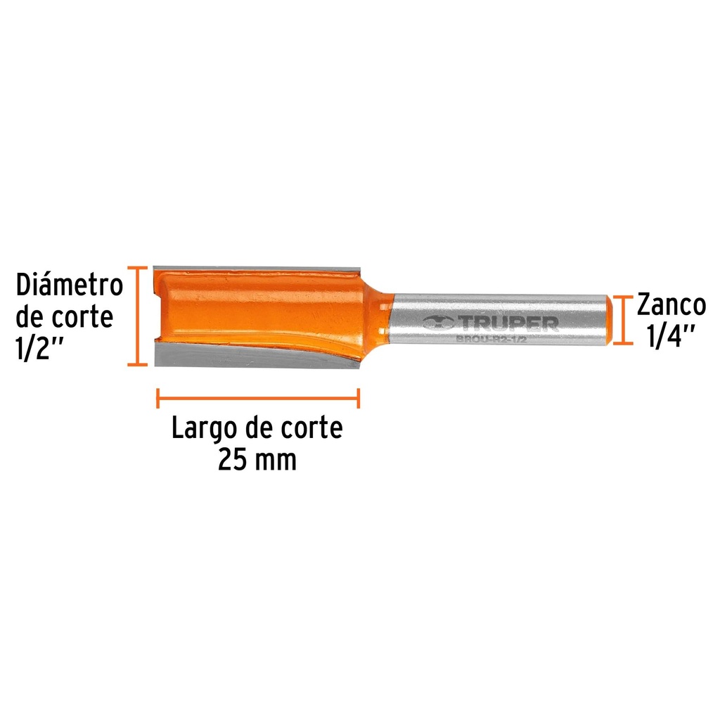 Broca para router, recta 2 filos, 1/2', Truper