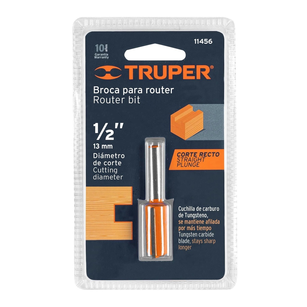 Broca para router, recta 2 filos, 1/2', Truper