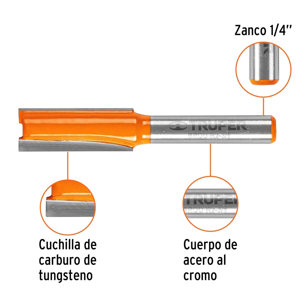 Broca para router, recta 2 filos, 3/8', Truper