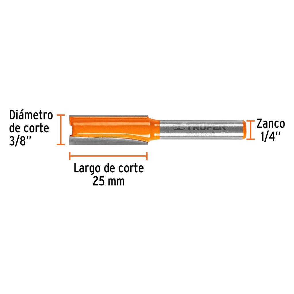 Broca para router, recta 2 filos, 3/8', Truper