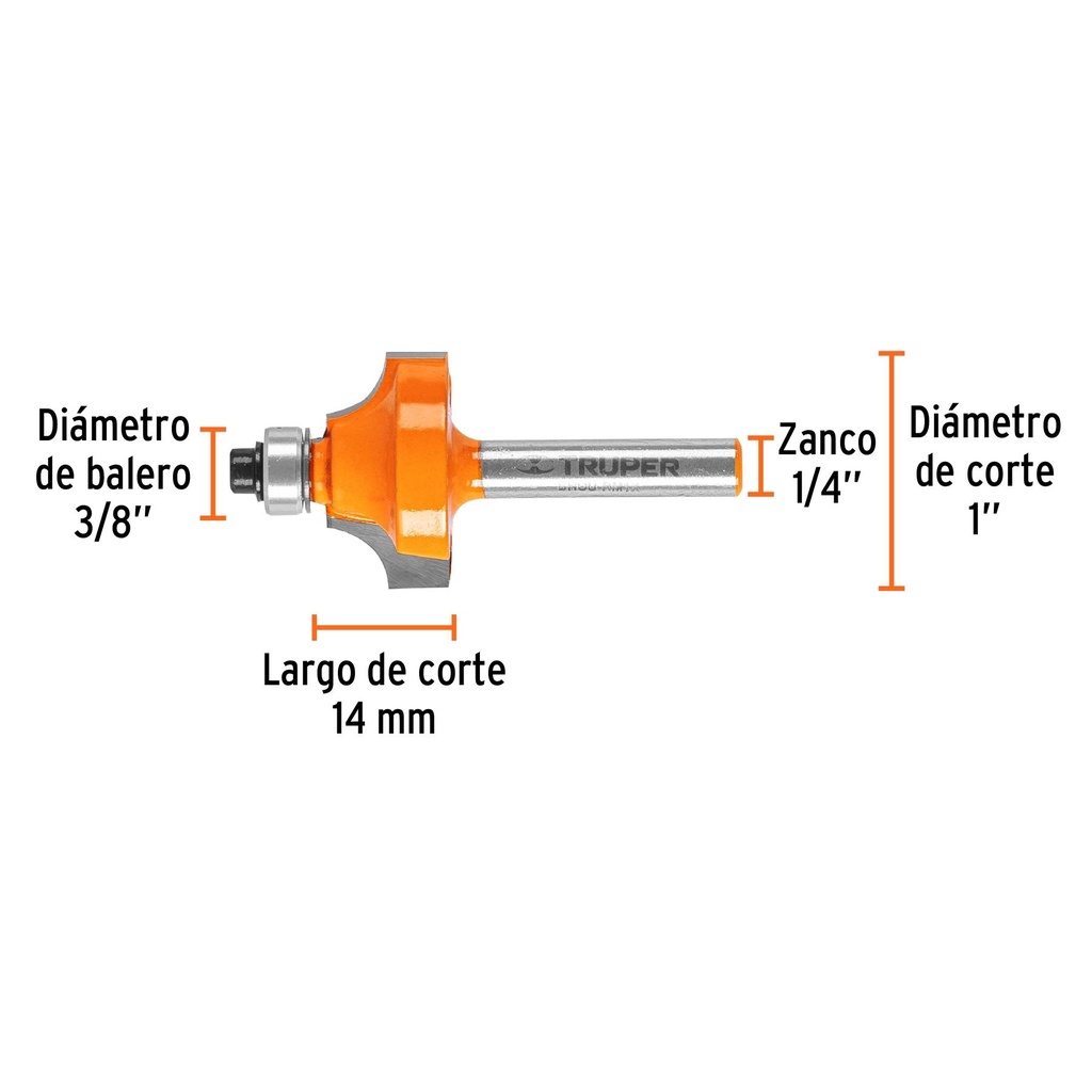 Broca para router, redondeado con moldura, 1' con balero