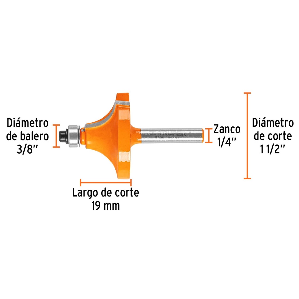 Broca para router, redondeado con moldura, 1-1/2' con balero