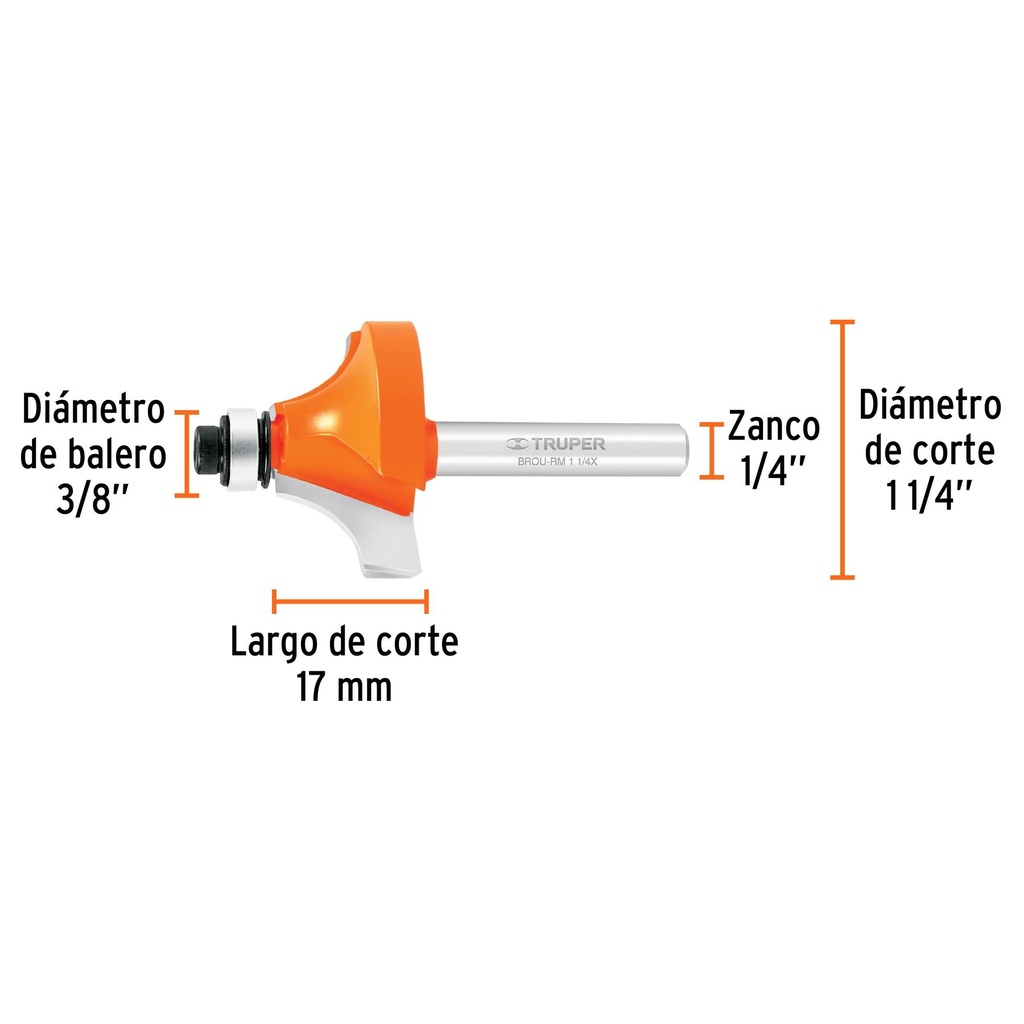 Broca para router, redondeado con moldura, 1-1/4' con balero