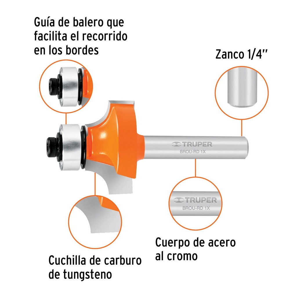 Broca para router, redondeado, 1' con balero, Truper