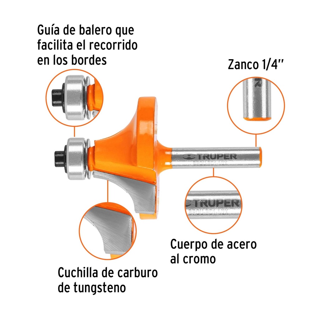 Broca para router, redondeado, 1-1/2' con balero, Truper