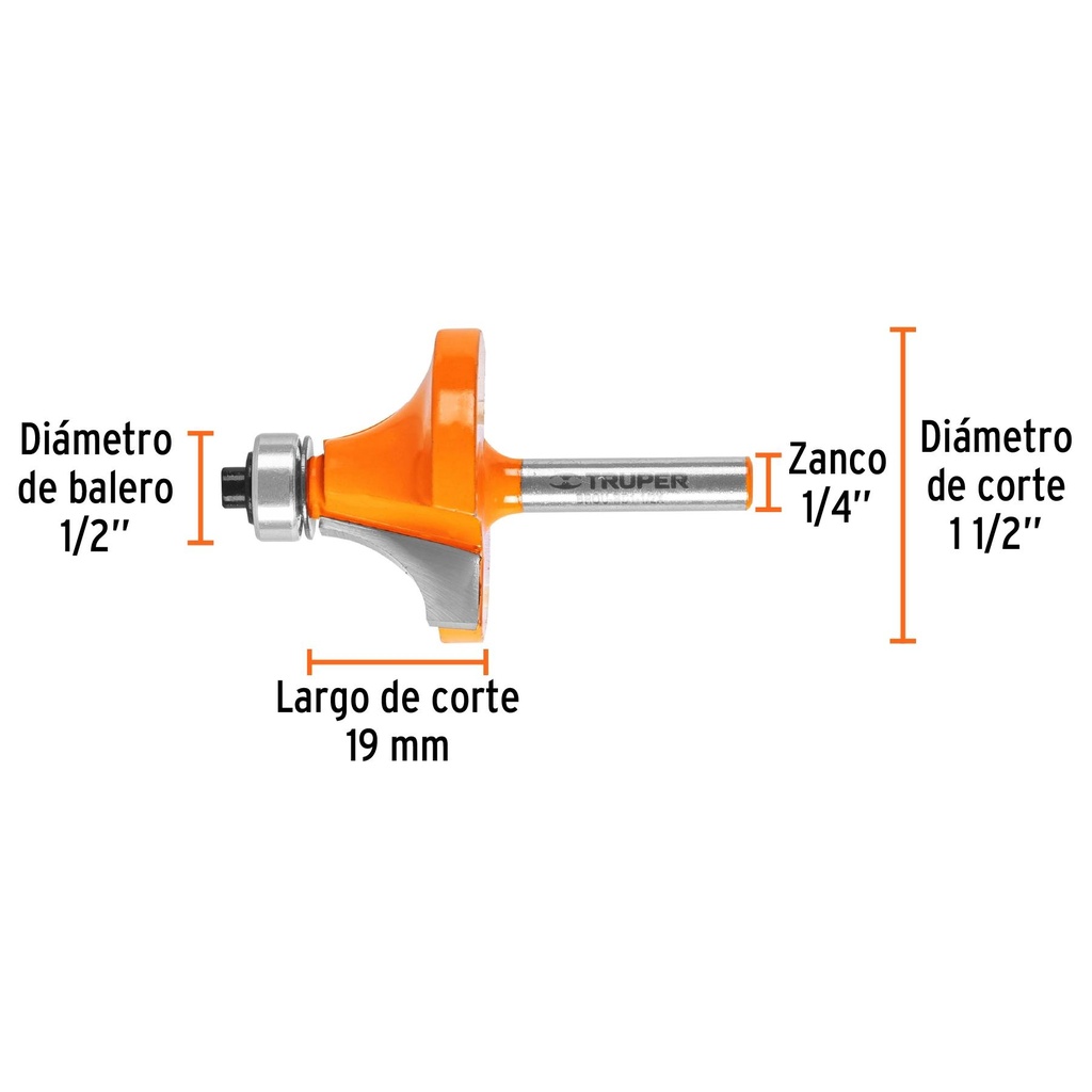 Broca para router, redondeado, 1-1/2' con balero, Truper