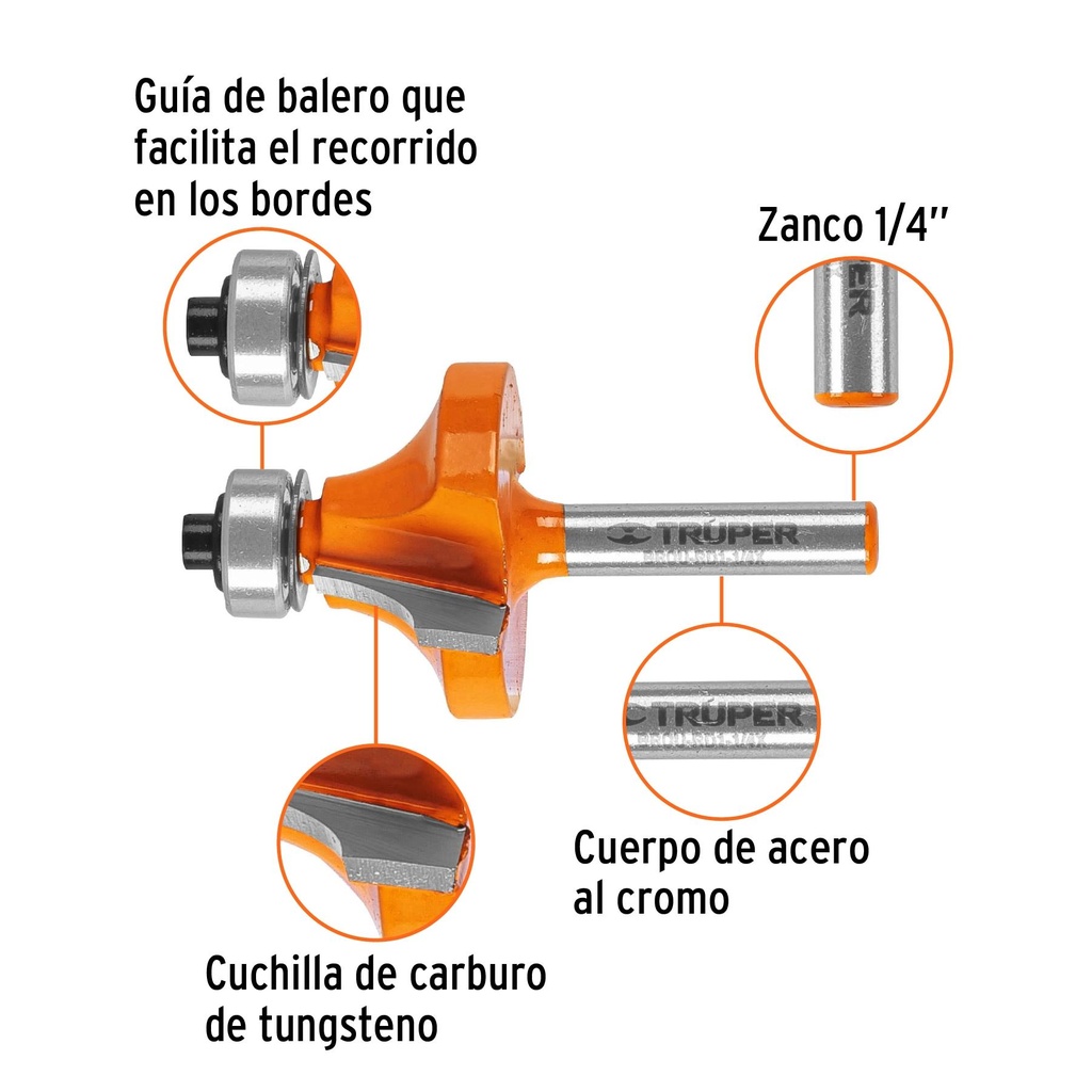 Broca para router, redondeado, 1-1/4' con balero, Truper