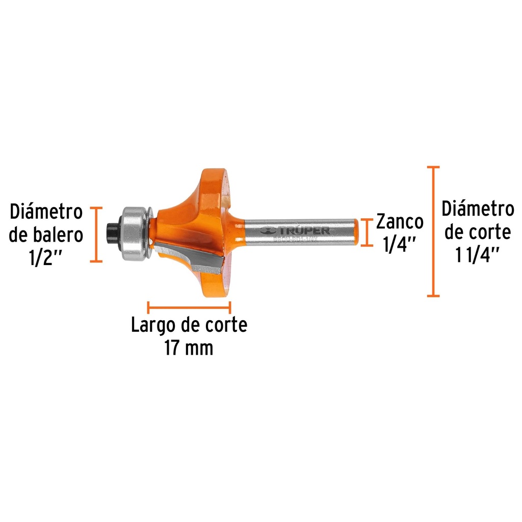 Broca para router, redondeado, 1-1/4' con balero, Truper