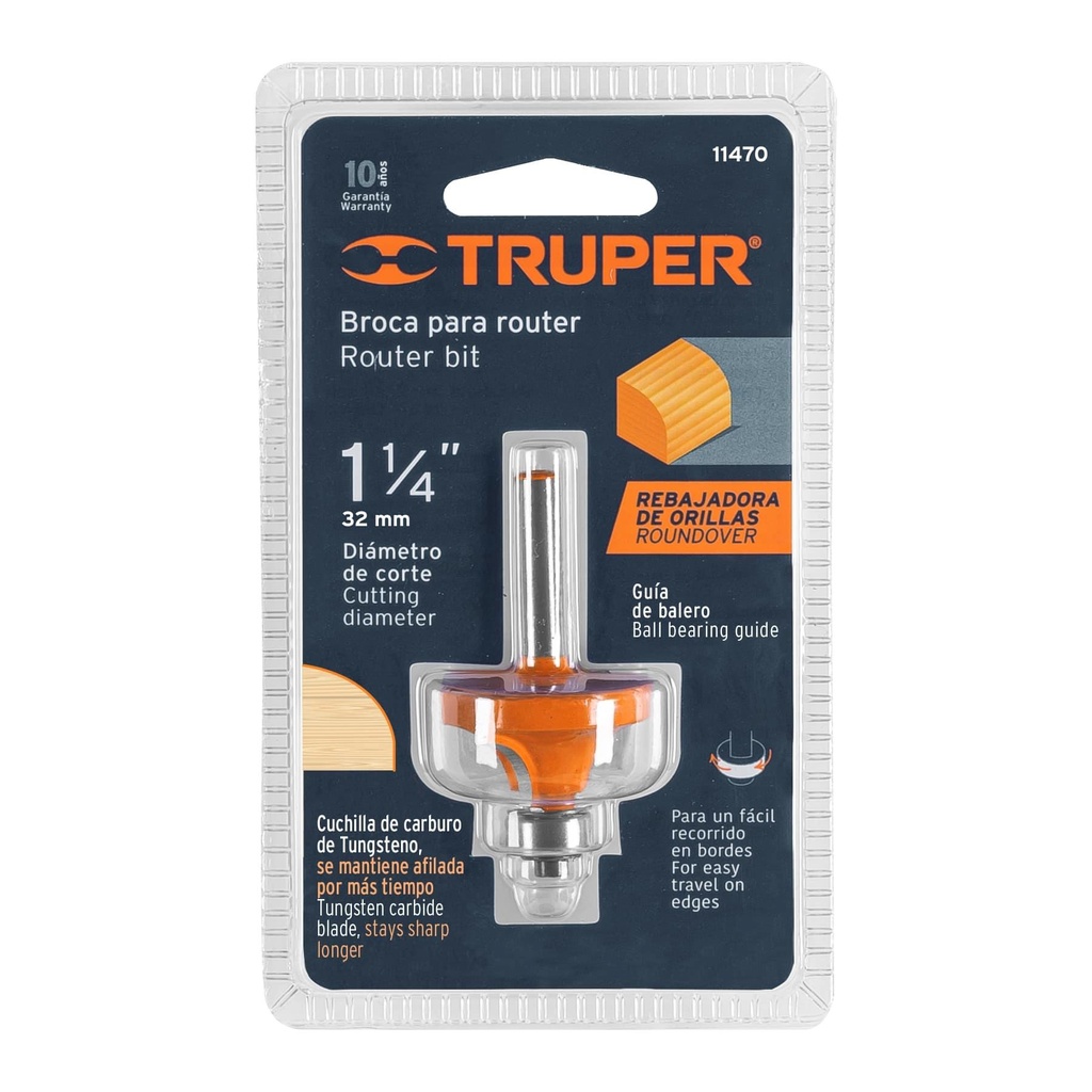 Broca para router, redondeado, 1-1/4' con balero, Truper