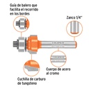 Broca para router, redondeado, 5/8' con balero