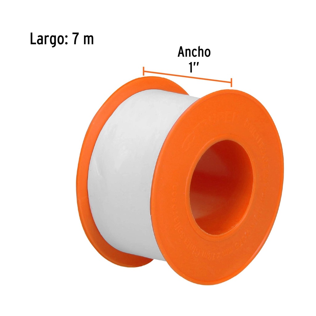 Cinta sella roscas 1' X 13 m de largo, uso general, Truper