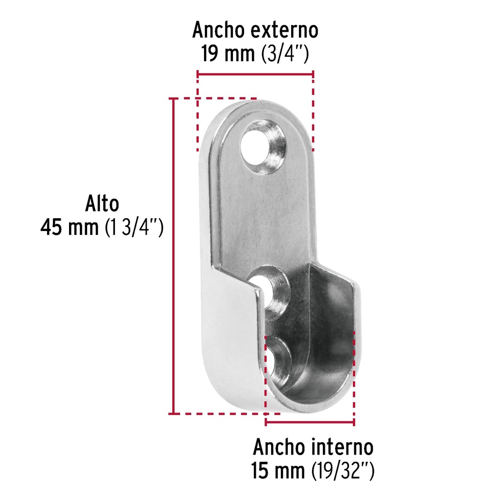 Brida niquelada para tubo ovalado de clóset, Hermex