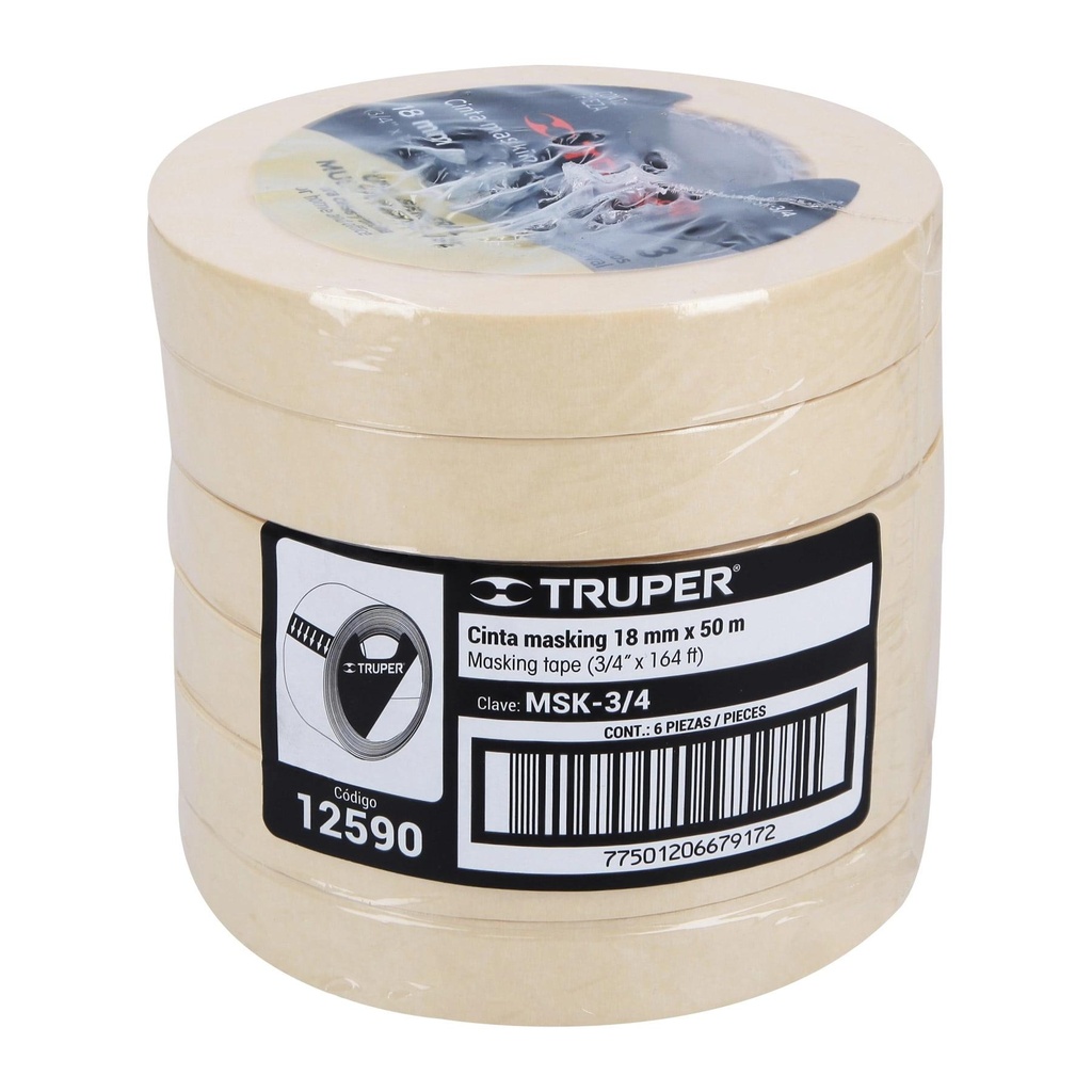 Cinta masking tape de 3/4' x 50 m, Truper