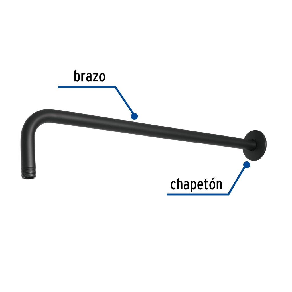 Brazo recto 50 cm con chapetón para regadera, negro mate