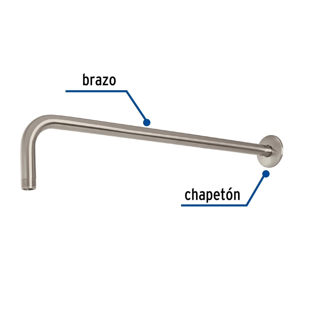 Brazo recto 50 cm con chapetón para regadera, satín, Foset