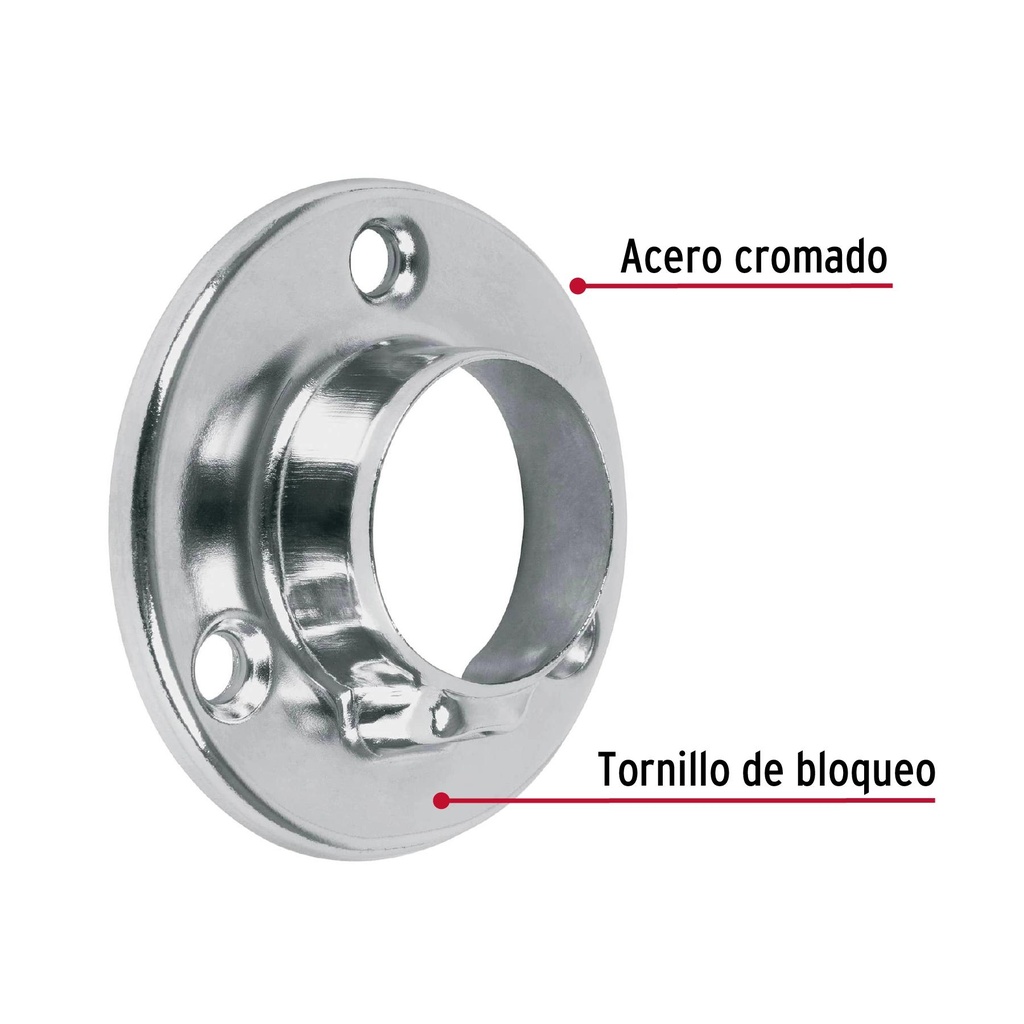 Brida cromada para tubo redondo de clóset, Hermex